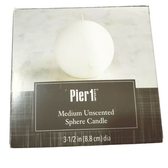 Pier 1 Medium White Unscented Sphere Candle 3.5" Round Ball Modern Home Decor - Picture 2 of 5